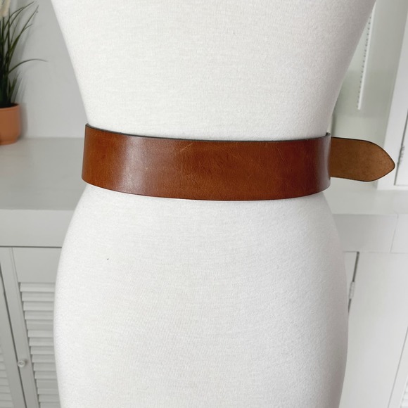 Vintage Doppia Vita Italy Brown Leather Acrylic Buckle Wide Belt - Picture 4 of 7